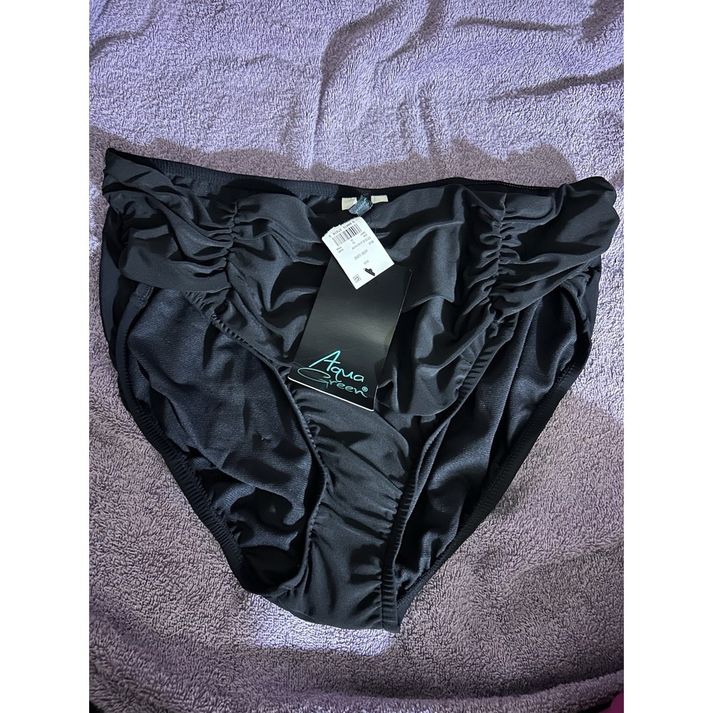 Aqua Green Womens Bikini Bottom‎ Black Size 16W 18W Plus Ruched Swim Bottom NWT